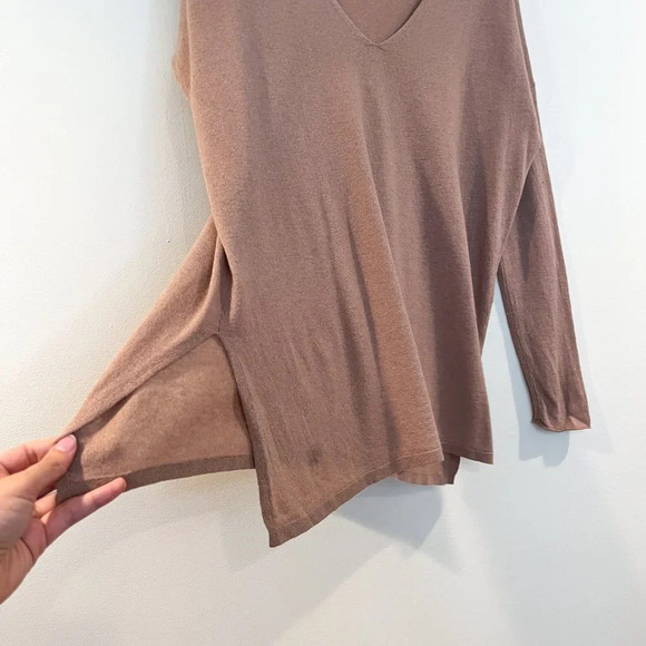 Babaton Wool Linen Blend Light Brown V Neck Lightweight Long Sleeve Sweater S - Picture 6 of 10